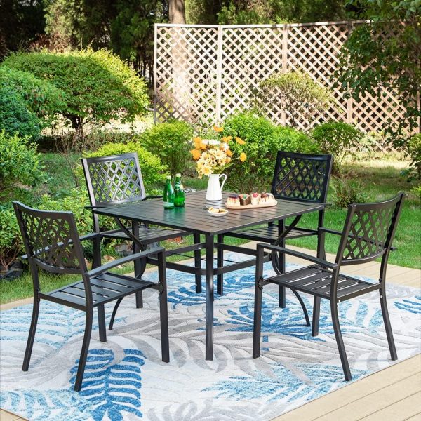 PHI VILLA 5 Piece Metal Patio Dining Set, Outdoor