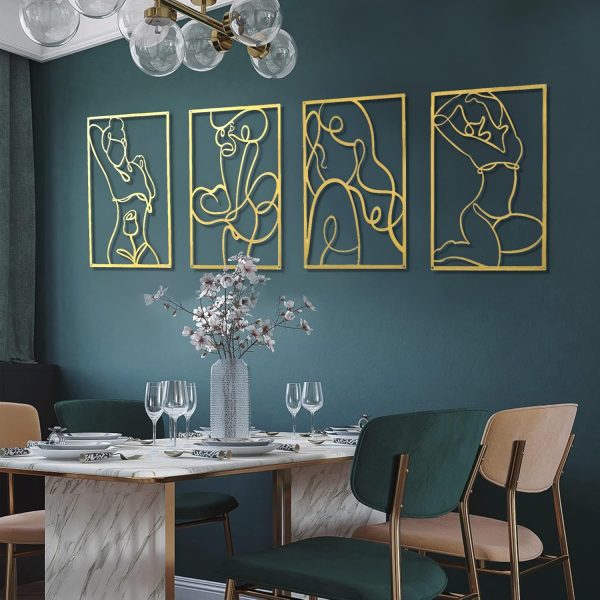 Gold Wall Decor Set of 4, Minimalist Decor Metal L