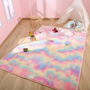 Maxsoft Furry Kids Rainbow Rugs, Colorful Area Rug