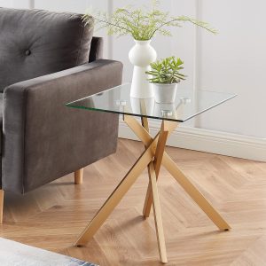 Modern Style Square Side Table with Tempered Glass