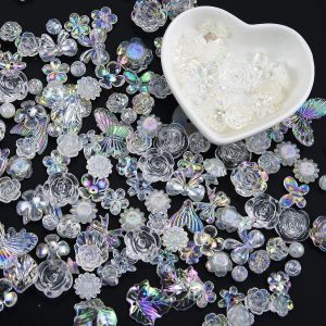 120Pcs Assorted Acrylic Beads White Flower Butterf
