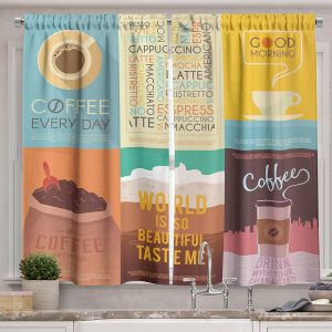 Ambesonne Coffee Kitchen Curtains, Group of Coffee