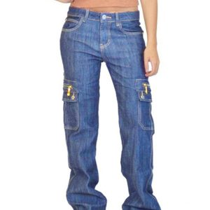 Vaqueros de mezclilla tipo cargo de color sólido c