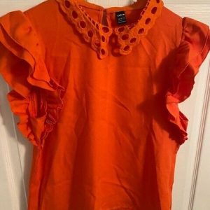 SHEIN Floral Orange Sheer Blouse, Womens L, 8/10