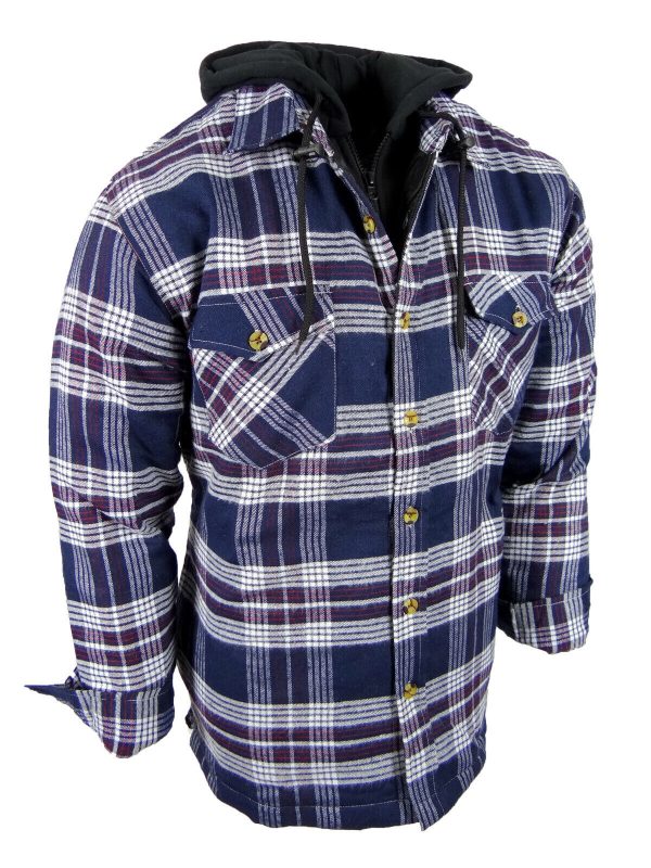Plaid Flannel Hoodie Jacket Men Full Quilted Lined