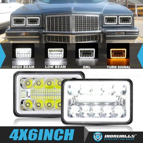 For Pontiac Grand Prix 1976-1987 Pair 4x6" LED Hea