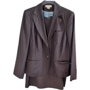 Worthington Womens Skirt Suit Gray Pinstripe Poly