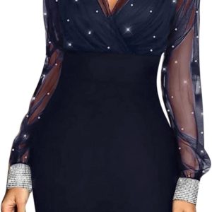 Shakumy Women Sequin Long Sleeve Mini Dress Shinin
