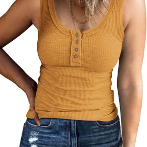 Kissfix Women Tank Tops Summer Casual Ribbed Sleev