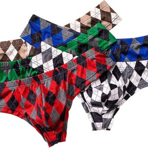 Men's Plaid Printed Ice Thread Underpants Breathab