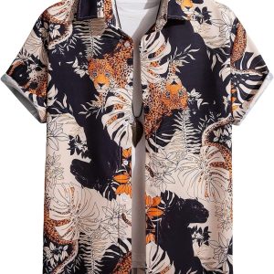 Romwe Men's Short Sleeve Hawaiian Shirt Tropical P